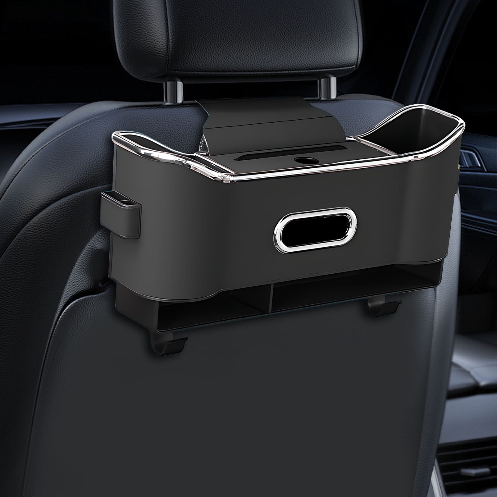 Backseat Car Organizer, Back Seat Cup Holders for Cars, Multifunctional Car Organizers and Storage, Car Seat Organizer, Car Tissue Organizer with 2 Cup Holder, for Glasses Phones Keys and Cards