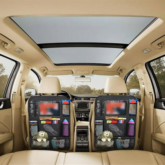 Backseat Car Organizer with Kick Mat and Tablet Holder, Multi Pocket Seat Back Protector, Large Capacity Car Storage Organizer for Childs Travel SUV Sedan Road Trip Family Use