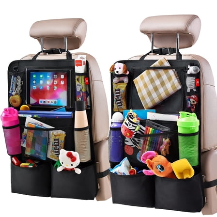 Backseat Car Organizer,Kick Mats Back Seat Protector with Touch Screen Tablet Holder,Back Seat Organizer for Kids with 9 Storage Pockets,Travel Accessories (2 Pack,Black)