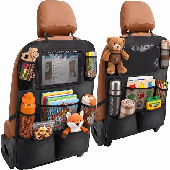 BN-LINK 2 Pack Backseat Car Organizer, Kick Mats Back Seat Protector with Touch Screen Tablet Holder & 9 Storage Pockets, Back Seat Organizer for Road Trip & Essentials Travel