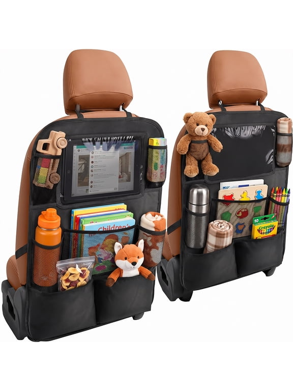 2 Pack Backseat Car Organizer, Kick Mats Back Seat Protector with Touch Screen Tablet Holder & 9 Storage Pockets, Back Seat Organizer for Road Trip & Essentials Travel