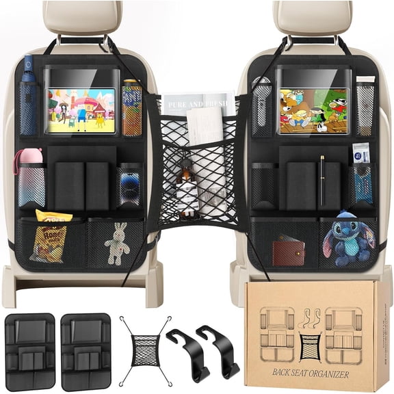 Backseat Organizer(20 Storage Pockets),Come with 1 Seat Net and 2 Headrest Hook, Touch Screen Tablet Holder, Divider for Driving Safely & Pets..., Organizer (black)