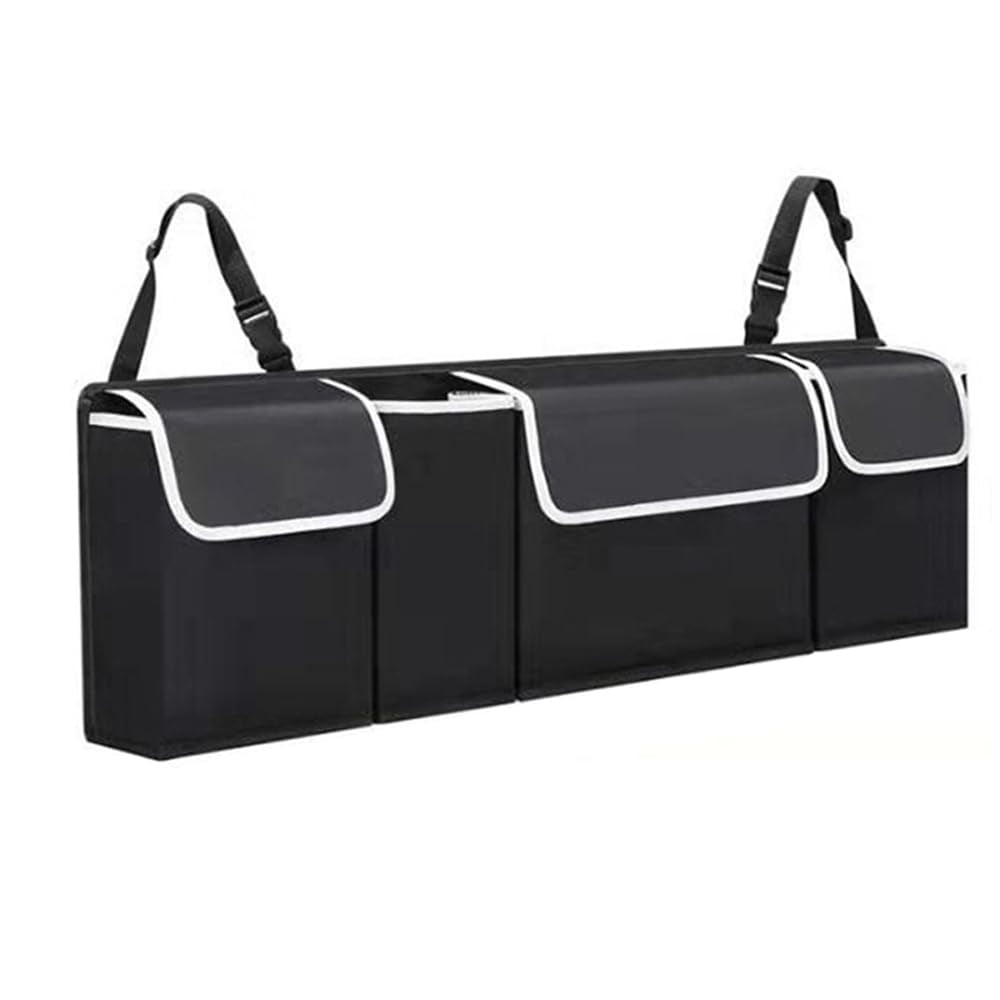 Backseat Trunk Organizer for Car - Durable Trunk Hanging Storage Bag with 4 Large Storage Pocket & 3 Adjustable Buckles Space Saving Expert (Black A)