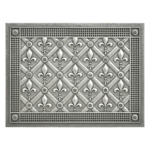 Backsplash Metal Mural Tile Hand Made Plaque Fleur De Lis 12" x 16" Brushed Nickel