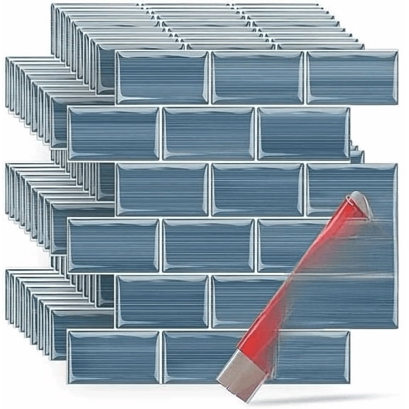 Backsplash Tile for Kitchen Peel and Stick Tile 10pcs 12 x 12 with Mini Cutter Blue Subway Tile for Backsplash, Waterproof Bathroom Kitchen Wall Tiles$$Tools & Hardware Other