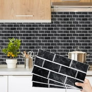 Backsplash Tile for Kitchen Peel and Stick, 12-Sheet Stick on Subway Tiles for Kitchem, Bathroom Back Splashes, 11.8" x 5.9", Black