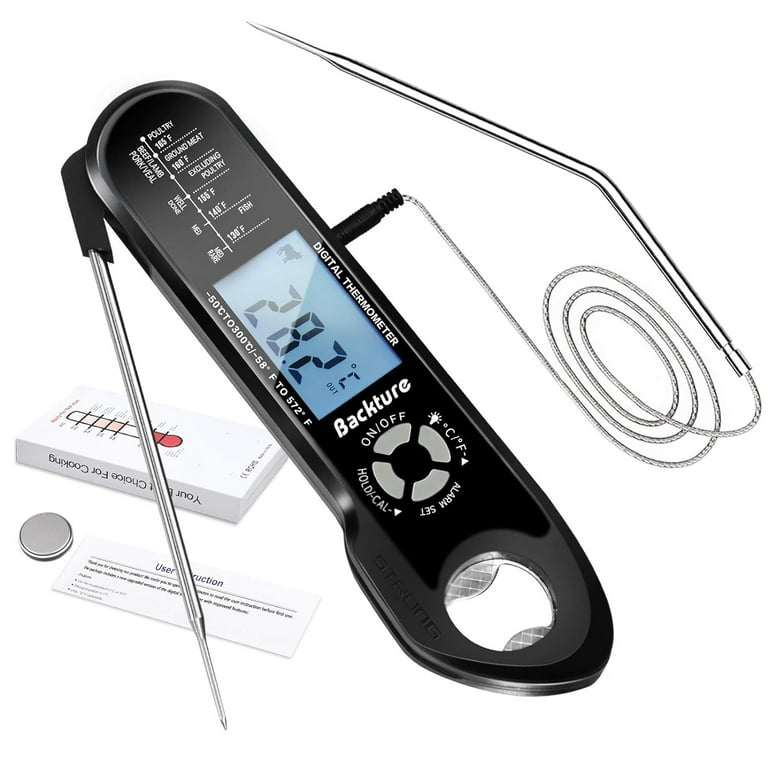 Digital Meat Thermometer 2-in-1 Grillthermometer Instant Read with  Temperature Alarm, large LCD Screen, Magnet, Food Thermometer best for BBQ  Grill
