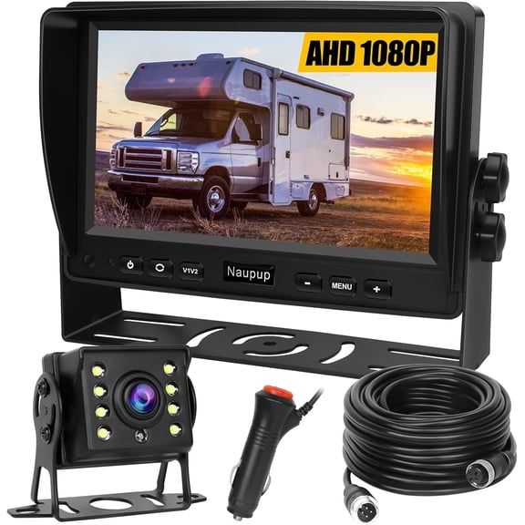 Backup Camera AHD 7'' 1080P Reverse Rear View Back up Cameras System Kit Monitor with HD Night Vision Waterproof IP69K DIY Guide Line Vehicle Backup Camera for Trucks/RV/Trailer/Van/Bus/Skid Steer.