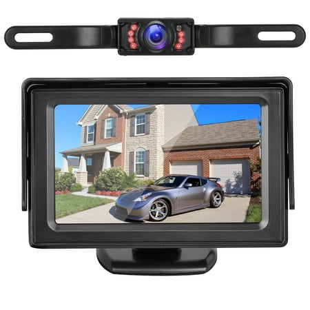 Backup Camera Monitor, Lingsida HD 1080P License Plate Backup Camera with Night Vision, 4.3inch Rear View Camera with Grid Lines, Backing Reverse Camera for Car Pickup Truck SUV, Black