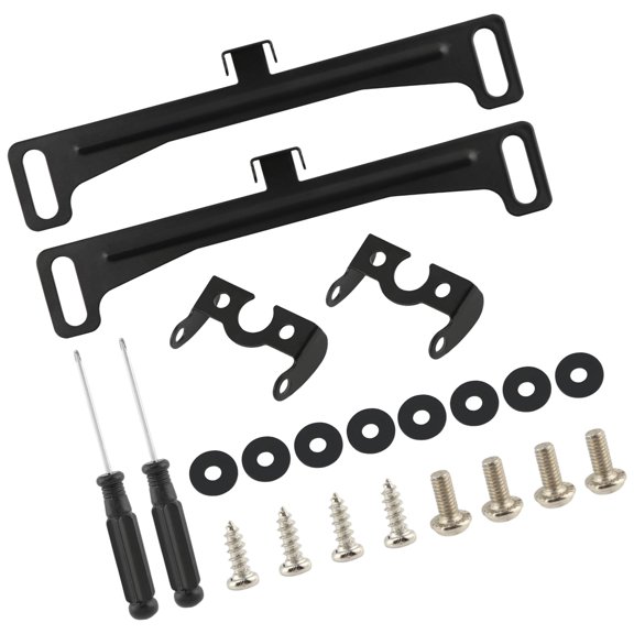 Backup Camera Mount Bracket Set, License Plate Frame Metal Support Parts, Black Two-Pack with Screws Washers for Rearview Repair Service