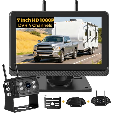 Backup Camera, RV Backup Camera with 7" , IP69K IR Night Vision Up Camera Systems for , 4 Channels Split Screen, Loop Recording for RV, , Trailer, Camper