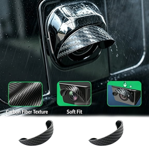 Backup Camera Rain Cover 2 Pack, Carbon Fiber Look Rear View Camera Rain Shield, Universal Waterproof visor for Car Reverse Camera