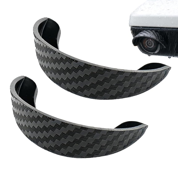 Backup Camera Rain Hood Cover, Curved Black PVC Rear View Camera Shield with Adhesive Backing, Car Reversing Camera Rain Guard for Outdoor Parking (2PCS)