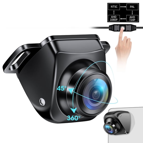 Backup Camera Switchable Button Support AHD 1080P/720P/CVBS/PAL, 170 Angle, Super Clear Night Vision, IP69 Waterproof Reverse Camera, Front/Side/Rear View Camera for Cars/Trucks/SUVs/Vans VT4