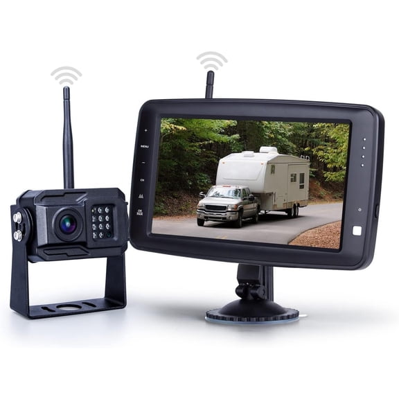 Backup Camera System with 7 inch Splitscreen, Rear View Camera with Night Vision, Support add 2nd Reversing Camera for Trailer, RV, , Horse-Trailer,