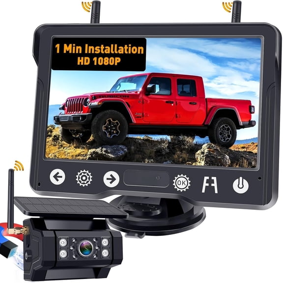 Backup Camera  for : 1 Minute Easy Install  1080P Rear View Camera Solar - Portable  5 Inch  System for   SUV RV Trailer Camper Y02
