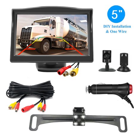 Backup Camera with 5 in Monitor License Plate Back Integrator Backup Camera Kit