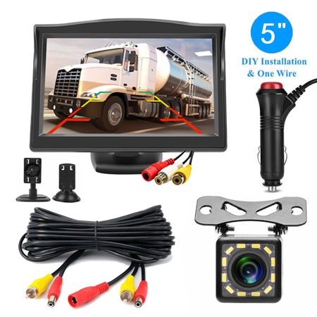 Backup Camera with 5 in Monitor License Plate Back Integrator Backup Camera Kit