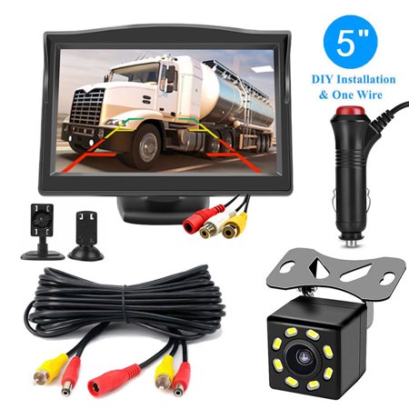 Backup Camera with 5 in Monitor License Plate Back Integrator Backup Camera Kit