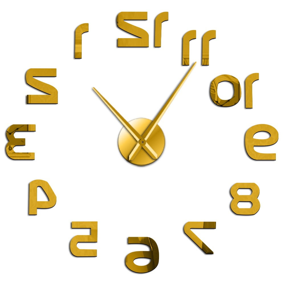 Backwards DIY Large Wall Clock Modern Design Reverse Numbers Frameless ...