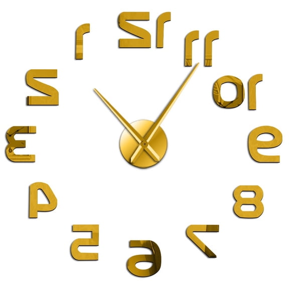 Backwards DIY Large Wall Clock Modern Design Reverse Numbers Frameless Wall Watch Luxury Mirror Effect Big Needle Reverse Clock(Gold,47inch)