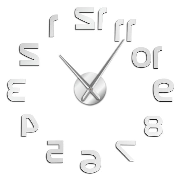 Backwards DIY Large Wall Clock Modern Design Reverse Numbers Frameless Wall Watch Luxury Mirror Effect Big Needle Reverse Clock(Silver,47inch)