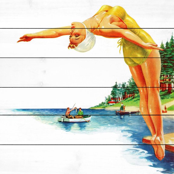 "Backwards Dive" Painting Print on White Wood