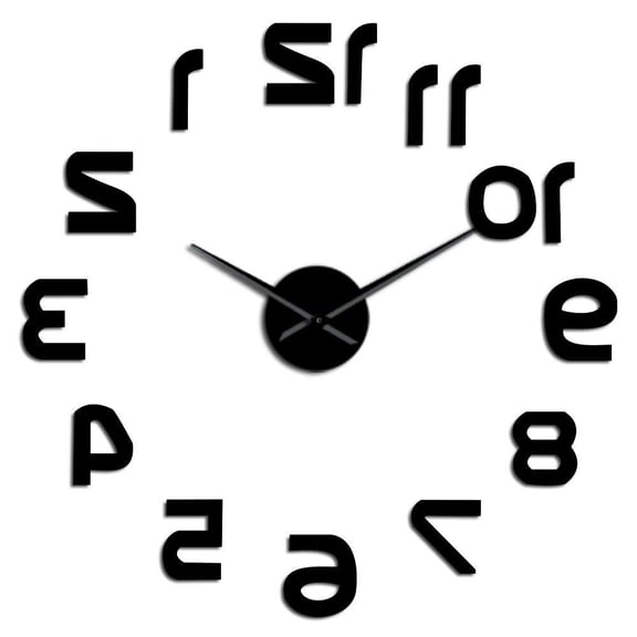 Backwards Reverse DIY Large Number Wall Clock Modern Giant DIY Clocks 3D Mirror Effect Wall Sticker DIY Huge Wall Watch Decor(Black,47inch)