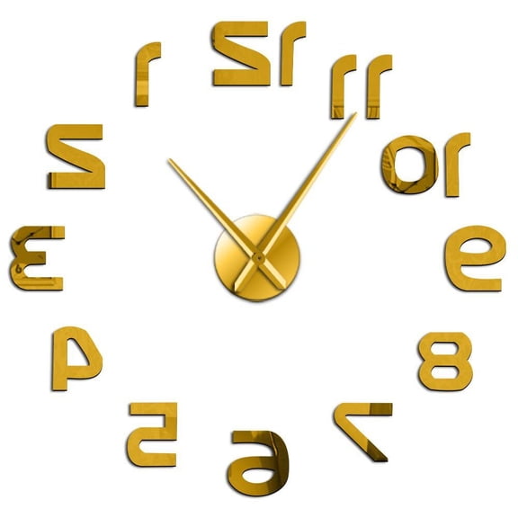 Backwards Reverse DIY Large Number Wall Clock Modern Giant DIY Clocks 3D Mirror Effect Wall Sticker DIY Huge Wall Watch Decor(Gold,27inch)