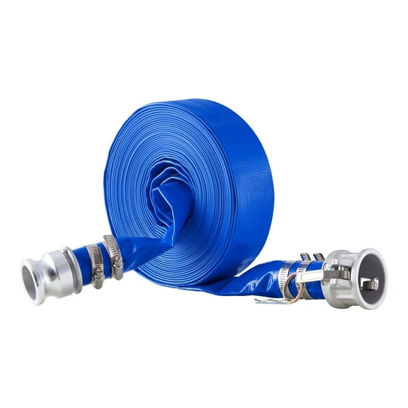 Backwash Hose 1.5 Inch x 50 ft - Blue PVC Water Discharge Hose with Clamps - Heavy Duty Pool Filter Backwash Hose - Construction Water Pump Hose