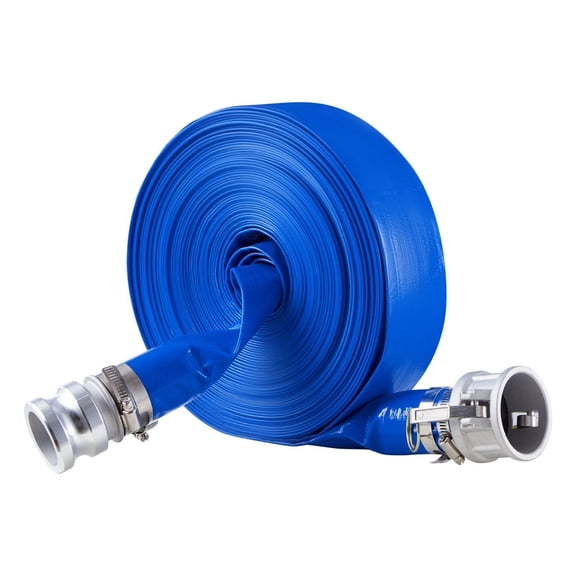 Backwash Hose 2 inch x 100 ft - Heavy Duty PVC Discharge Hose with Fittings - Blue Water Transfer Hose for Pump, Pool, Irrigation