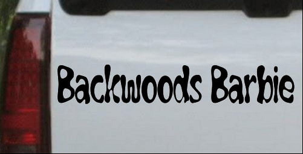 Backwoods Barbie Hunting Fishing Camping Hiking Country Car or Truck Window  Laptop Decal Sticker Black 8in X 1.6in 