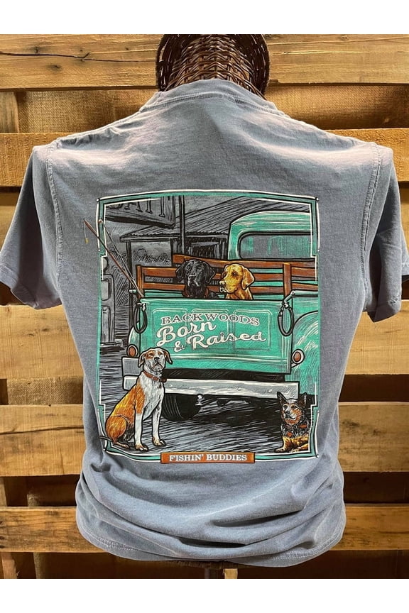 Backwoods Born Raised Fishin Buddies Dogs Truck Unisex T Shirt