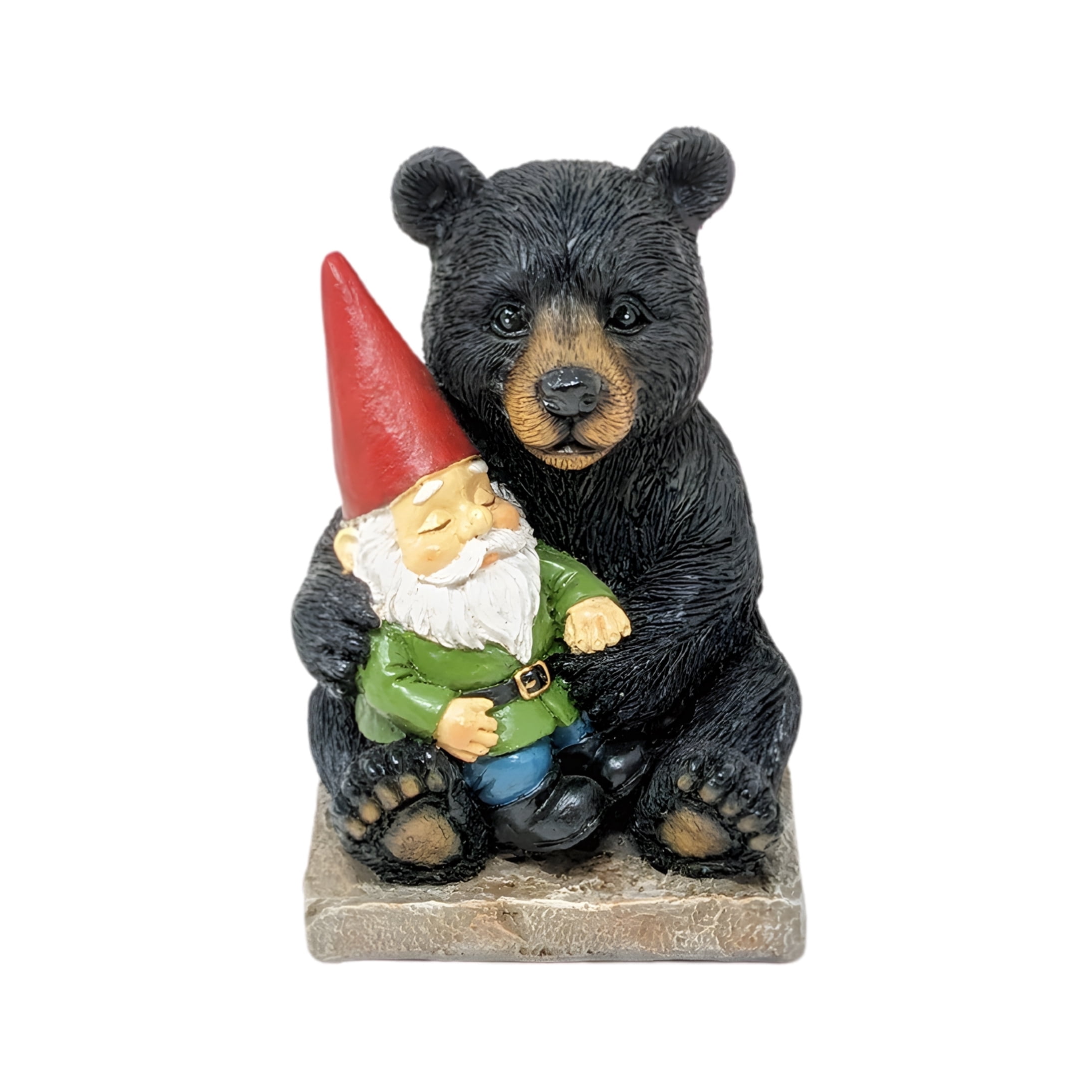 Backwoods Buddies Milly & Her Gnome Black Bear Figurine - Resin Bear Sculpture Holding Sleeping Garden Gnome - Rustic Woodland Cabin Decor for Lodge Home, Garden, Outdoor Patio, Nature Lover Gift