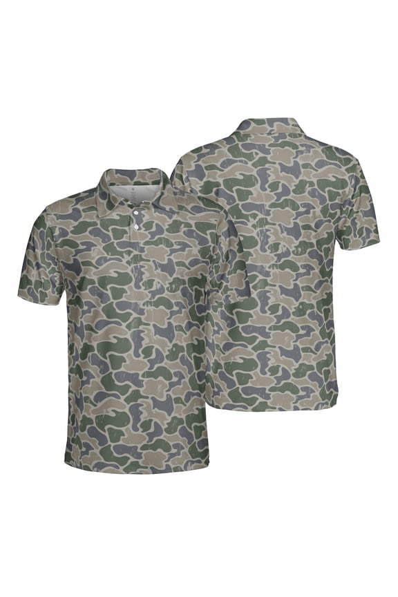 Backwoods Camo Polo Shirt for Men Short Sleeve Outdoors Fishing Hunting