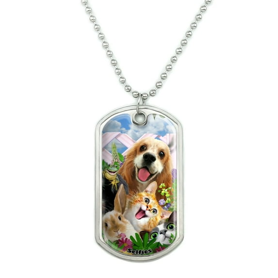 Backyard Animal Pals Selfie Dogs Cats Hamster Frog Military Dog Tag Pendant Necklace with Chain