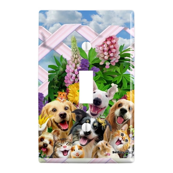 Backyard Animal Pals Selfie Dogs Cats Hamster Frog Plastic Wall Decor Toggle Light Switch Plate Cover