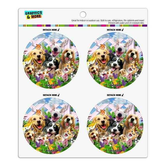 Backyard Animal Pals Selfie Dogs Cats Hamster Frog Refrigerator Fridge Locker Vinyl Circle Magnet Set