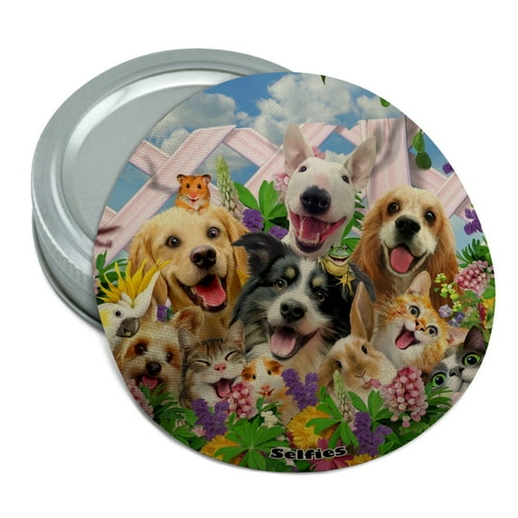 Backyard Animal Pals Selfie Dogs Cats Hamster Frog Round Rubber Non-Slip Jar Gripper Lid Opener