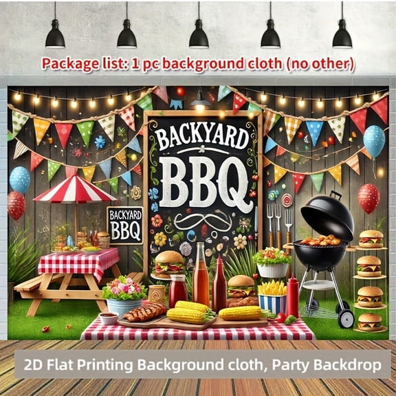 Backyard BBQ Backdrop Red and White Checkered Barbecue Beer Burgers Photography Background Rustic Board Wall Barbecue Birthday Party Decorations Banner Supplies Photo Booth Props