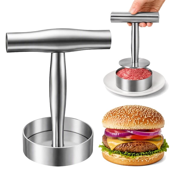 Backyard BBQ Essential Stainless Steel Manual Burger Patty Press, Uniform Round Hamburger Maker for Grilling & Meal Prep (Silver, 3.5 Inch)