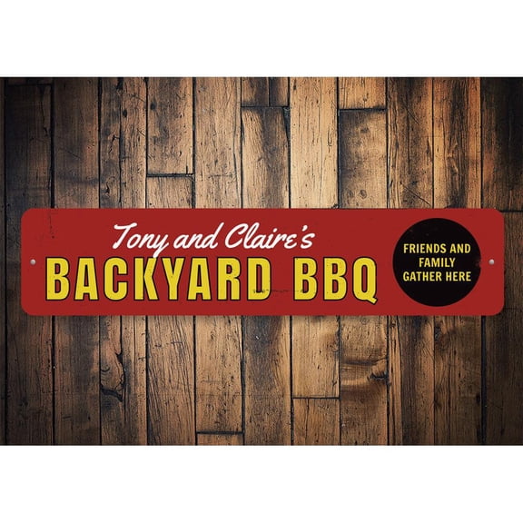 Backyard BBQ Novelty Decor, Metal Wall Sign - 4x18 Inches