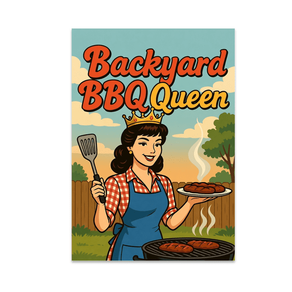 Backyard BBQ Queen Retro Cooking Art - BBQ Enthusiast - 13x19 Poster Print