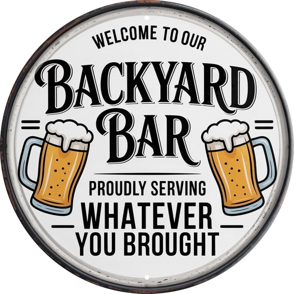 Backyard Bar Metal Sign 8x8in Round Rustic Plaque for Outdoor Entertainment Wall Decor Party Host Gift