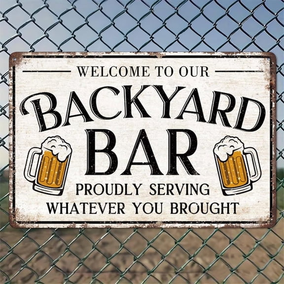 Backyard Bar Sign With Beer Mugs Rustic Aluminum Wall Art & Metal Tin Sign - 8x12in Vintage Indoor Outdoor Decor for Home, Office, Cafe, Yard & Garden Farm