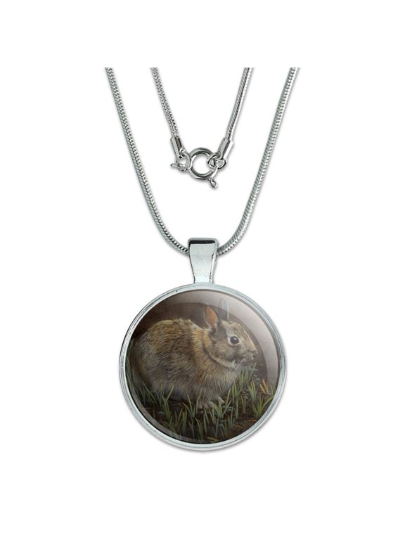 Backyard Bunny Rabbit Hare 1" Pendant with Sterling Silver Plated Chain