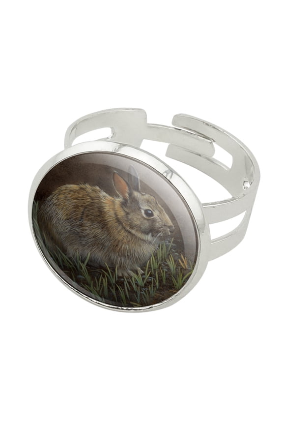 Backyard Bunny Rabbit Hare Silver Plated Adjustable Novelty Ring