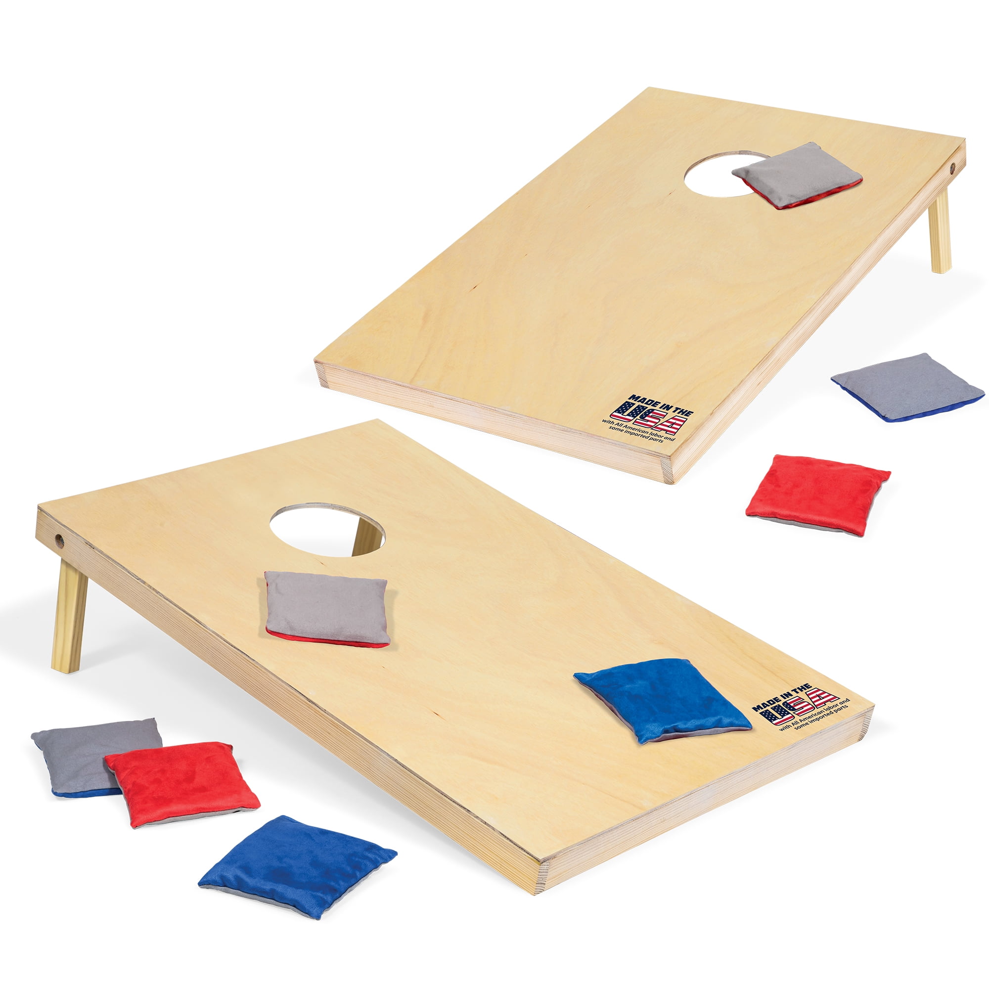 Backyard Champs 2' x 3' Bean Bag Toss Cornhole Game Set, 2 Solid Wood Boards, 8 Official Size Stick and Slide Bean Bags