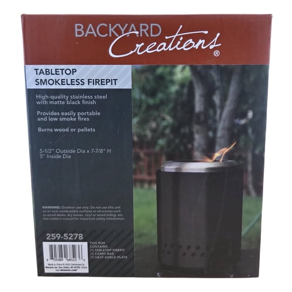 Backyard Creations Tabletop Smokeless Firepit Matte Black Stainless Steel Portable Mini Fire Pit