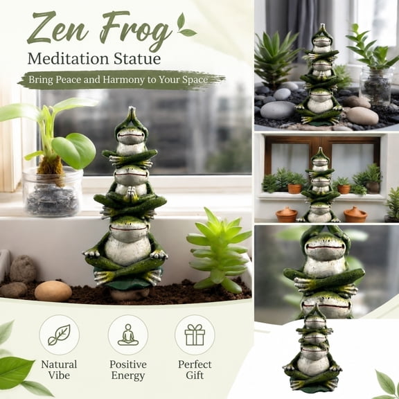 Backyard Decor, Frogs for Garden Decor Resin Craft, Zen Garden Yoga Frog Stacked Display, Outdoor Art Whimsical Frog Figurine, 3.5X3.5X9 Inch All-Weather Friendly Desktop Home